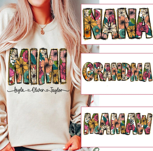 Customizable Floral Mama, Grandma, Nana & Mamaw