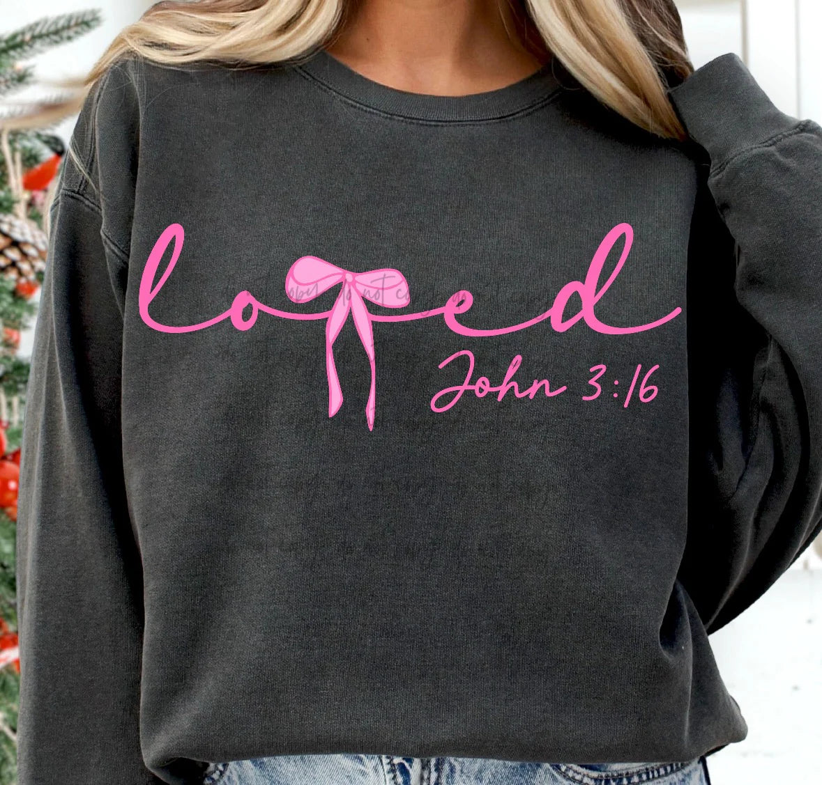 Pink Loved John 3:16 Bow Script