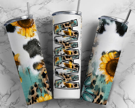 Mama Sunflower and Leopard Cow Print Tumbler